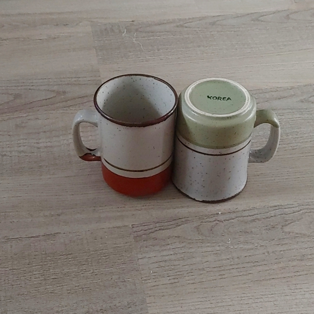 Vintage Stoneware Mugs Hand Painted Mugs Made In Korea Set Of Two